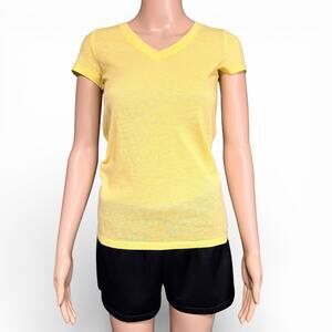 Active Basic Womens T Shirt Top Short Sleeve Pullover V Neck Neon Yellow Medium